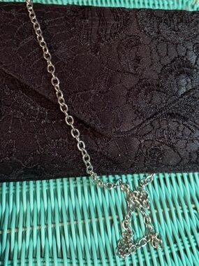 Black Clutch Purse with Silver Chain